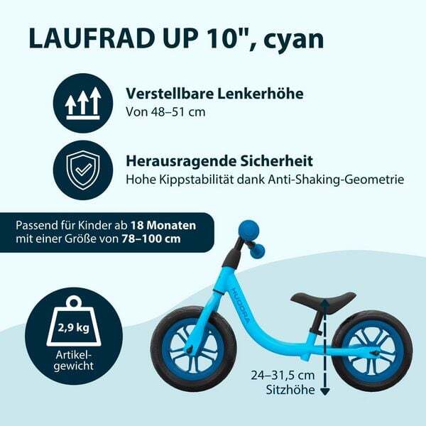 HUDORA Laufrad Up 10 Kinderfahrzeug stabil verstellbar für Kinder ab 18 blau - 4005998109519