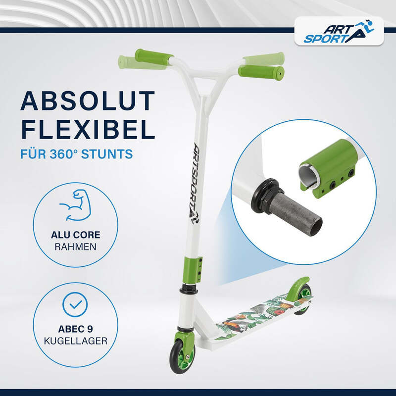 Stunt Scooter Hawaiana Kinder Stunt Roller 360° Lenker 100 mm Rollen weiß bunt - 4260565526377