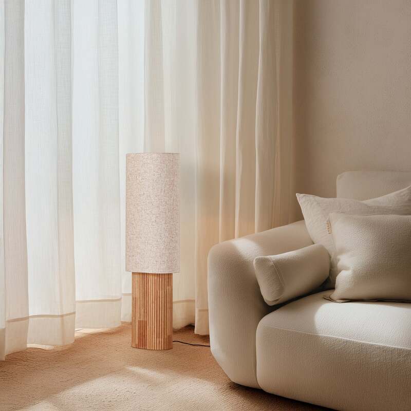 Lindby Stehleuchte Lampe Kimiko Holz Textil E27 Höhe 100 cm Stehlampe Leuchte - 4255830903694