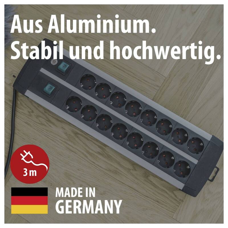 Brennenstuhl Steckdosenleiste Mehrfachsteckdose Aluminium 16-fach mit Schalter - 4007123650446