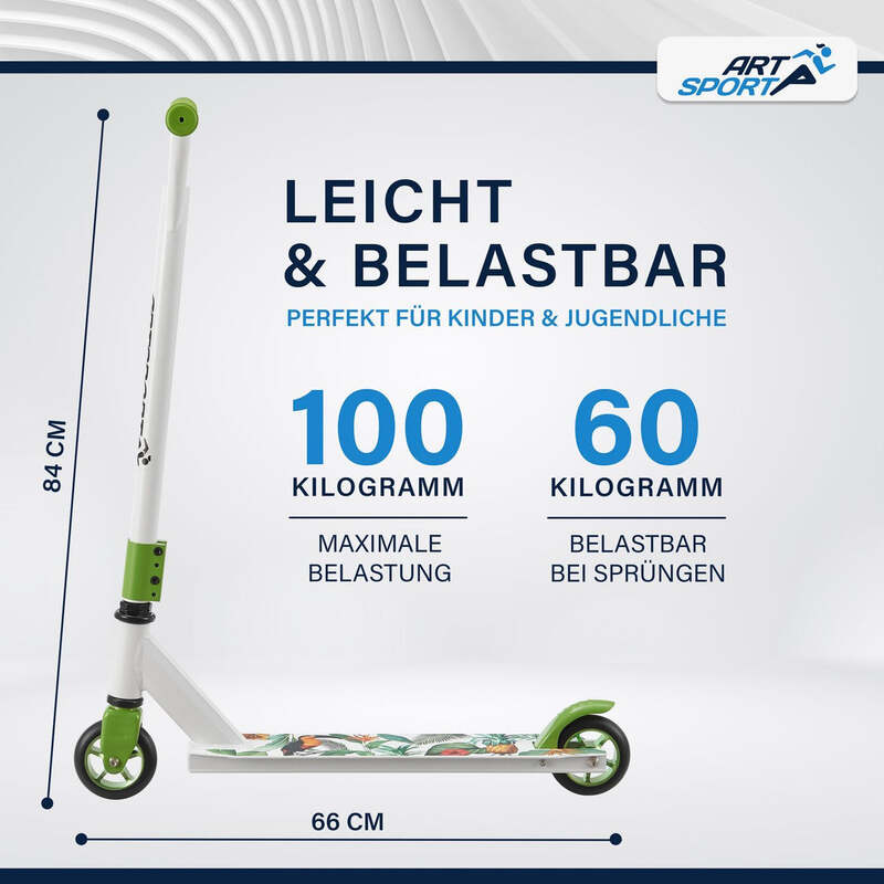 Stunt Scooter Hawaiana Kinder Stunt Roller 360° Lenker 100 mm Rollen weiß bunt - 4260565526377