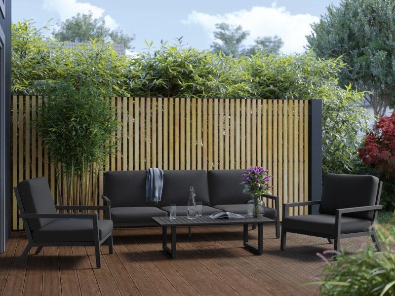 Lounge-Gruppe Springtown 4-teilig Gartenmöbel Aluminium Schwarz-Dunkelgrau Tisch - 4007873338632