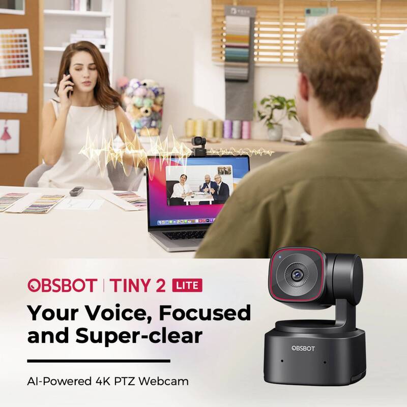 OBSBOT Tiny 2 Lite 4K Webcam mit AI Auto-Tracking und Klemm-Halterung schwarz - 6971889230441