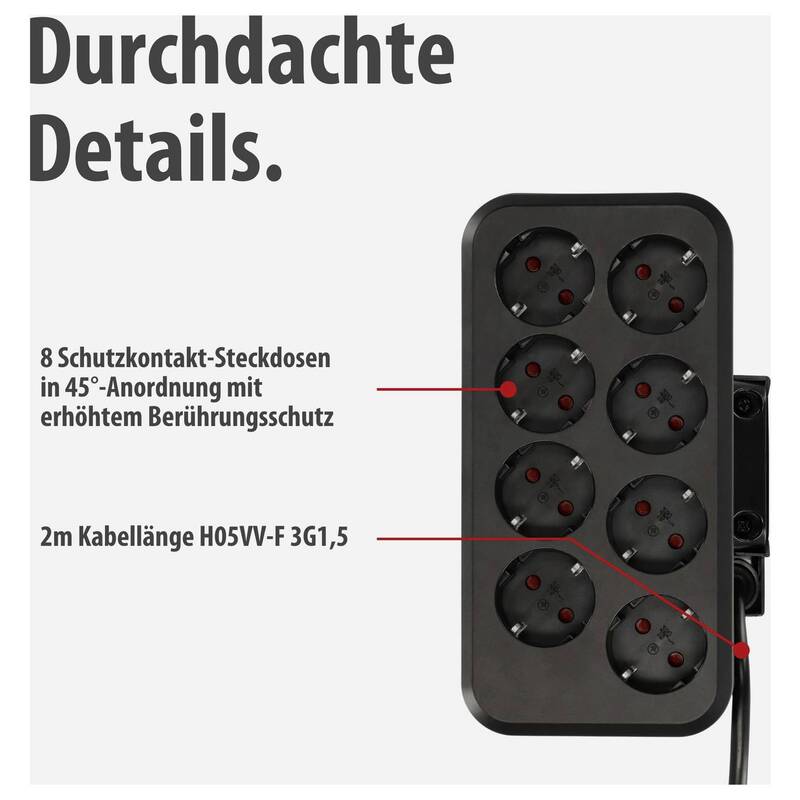 Brennenstuhl Tischsteckdose 10fach Silber USB Schutzkontakt Innenbereich 230V - 4007123682164