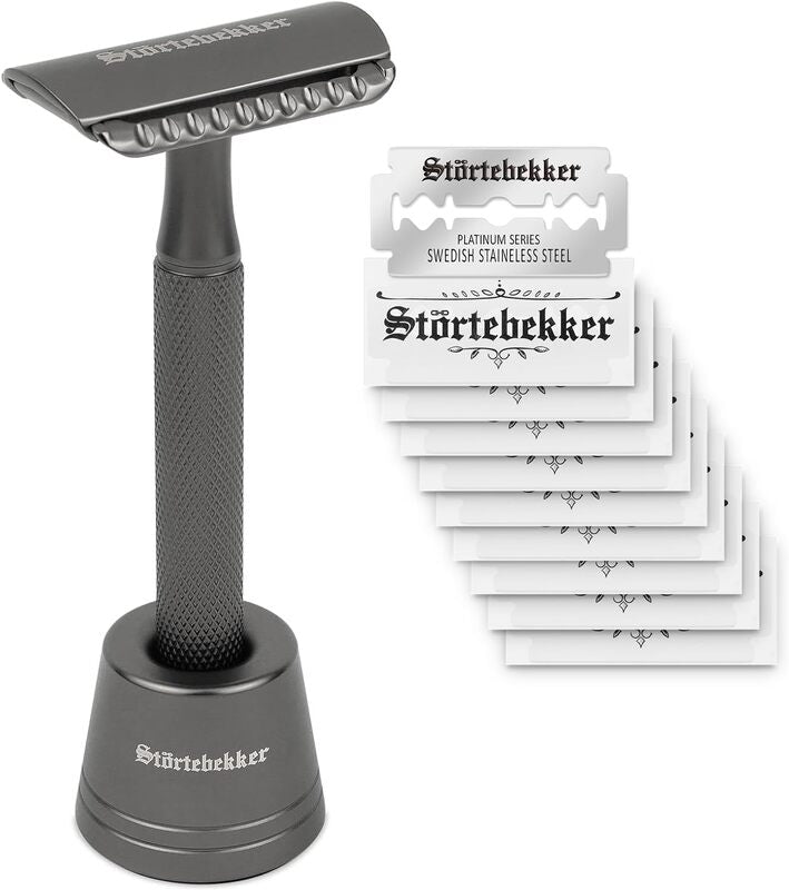 Störtebekker Rasierhobel Set Rasierer 10 Klingen Ständer schwarz klassisch Oslo - 4260554493994