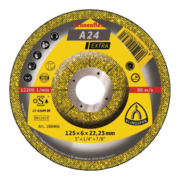 Klingspor 10St. Schruppscheibe Schleifscheibe A24 Extra D180xS8mm gekr STA Bohr - 4014855010813