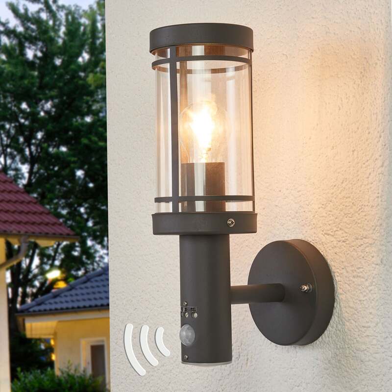 Lindby Außenwandleuchte Djori LED Gartenlampe mit Bewegungsmelder anthrazit IP44 - 4251096528688