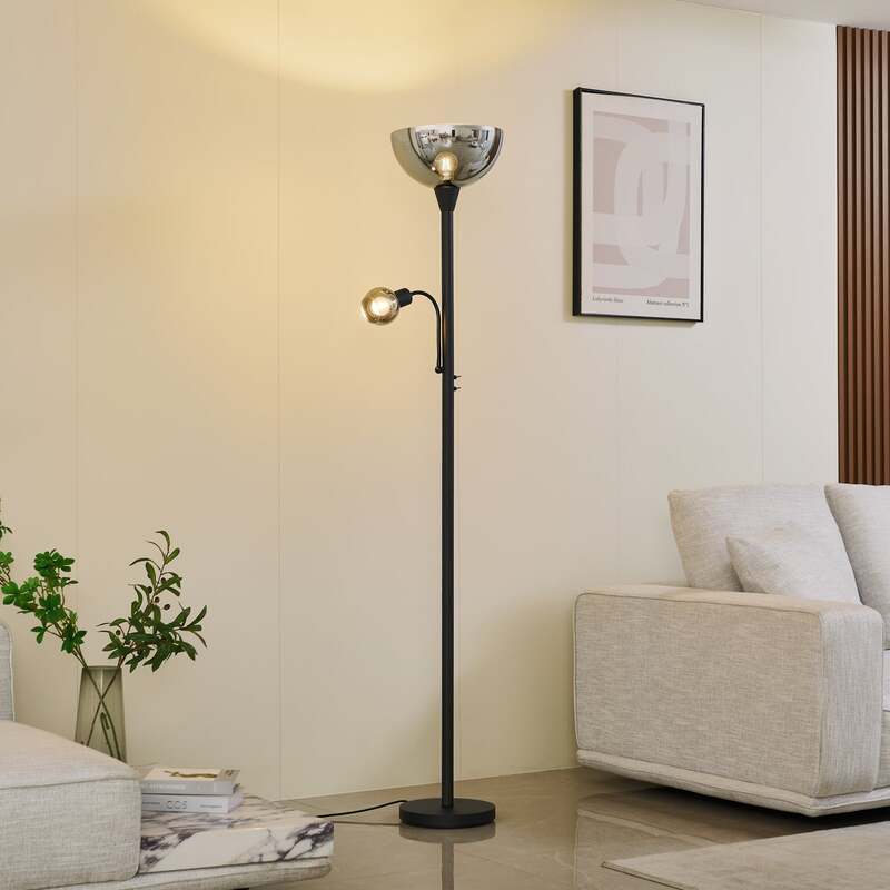 Lindby Stehleuchte Nehemia Lampe Leselampe Designer Leuchte schwarz 185cm - 4251911793345