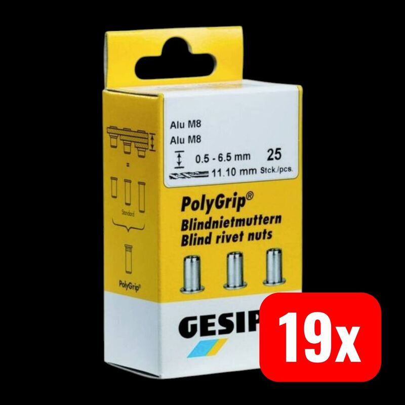 GESIPA Blindnietmutter Edelstahl M8 11mm x 20mm 25 Stück rostfrei Klemmbereich - 4007081953856