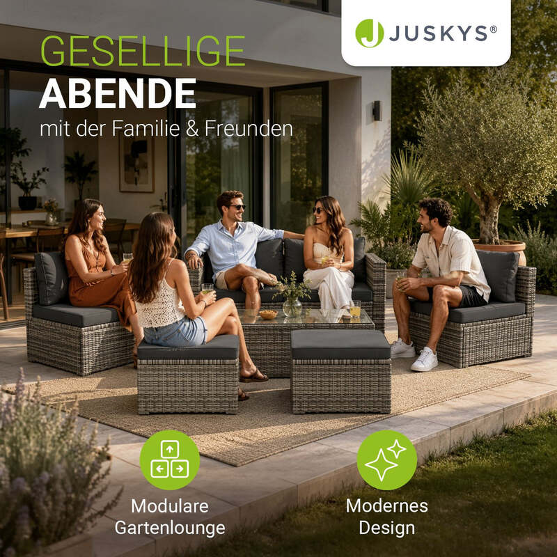 Polyrattan Lounge Salou Gartenmöbel Set für 6 Personen wetterfest Polster grau - 4262437180274