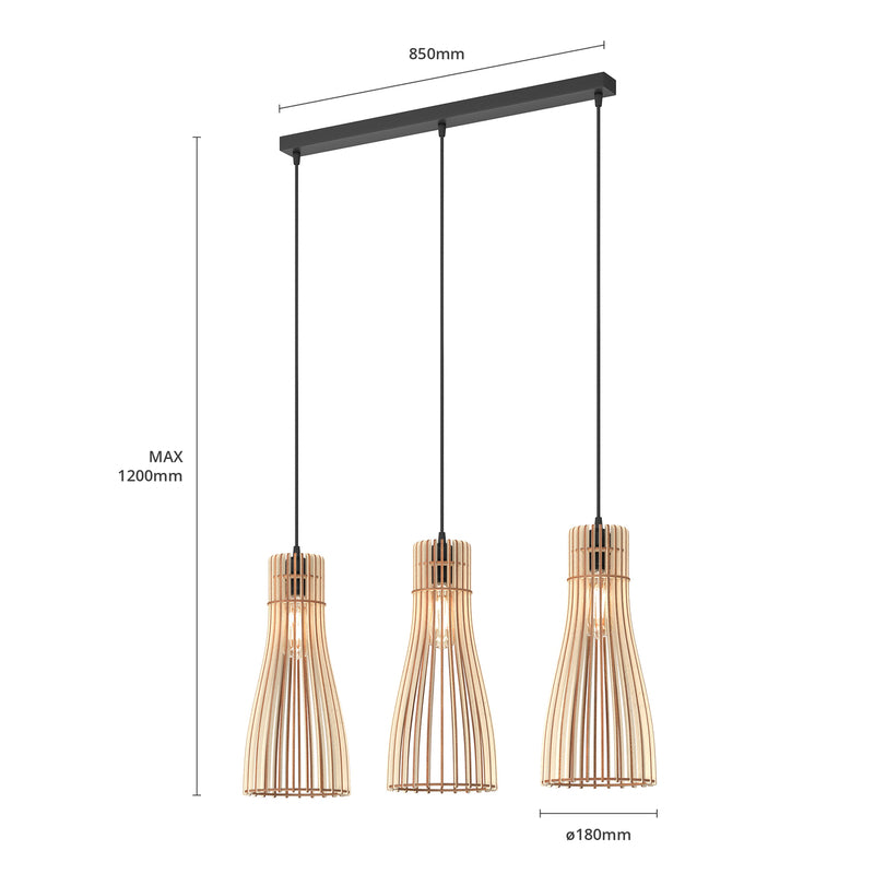 Hängeleuchte Bottle dreiflammig LED Pendelleuchte dimmbar schwarz Holz Stahl - 5907623619907