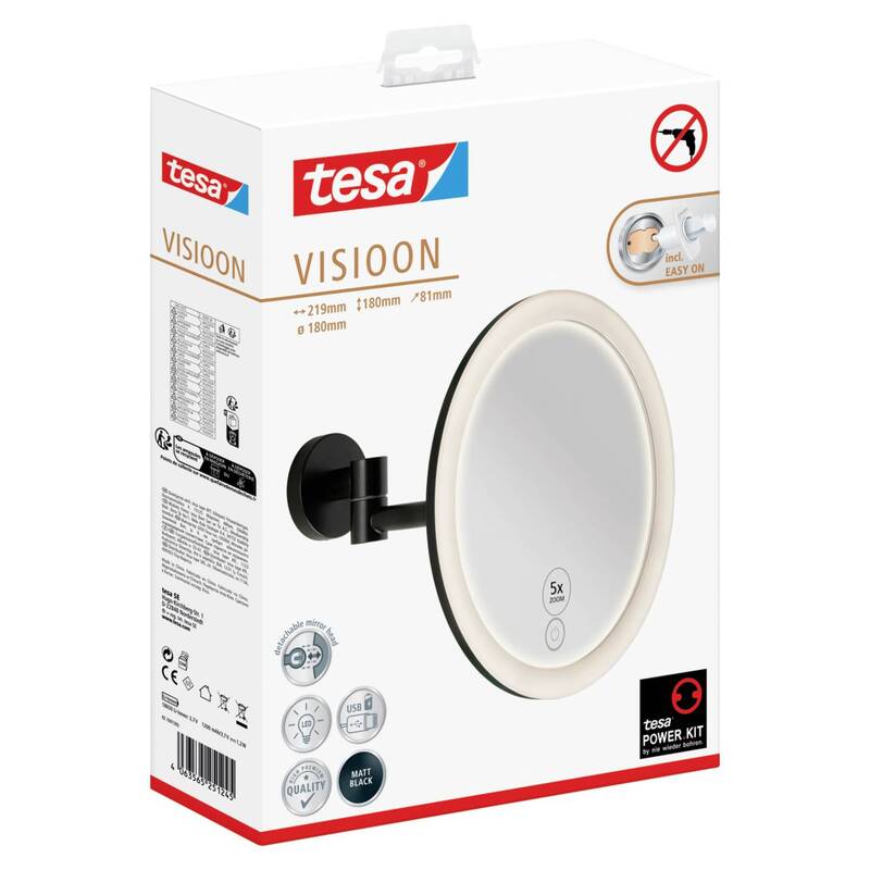 Tesa Kosmetikspiegel Visioon 5-fache Vergrößerung dimmbare LED Touch schwarz - 4063565251245
