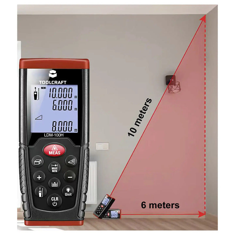 TOOLCRAFT LDM100H Laser-Distanzmesser 0.05-100m ±1.5mm IP54 Funktionen: Fläch... - 4016139147604