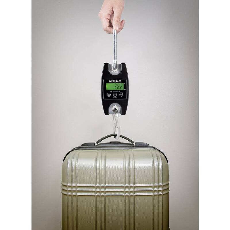 Voltcraft Hängewaage HS-100 digital 100kg Wägebereich 100g schwarz mit Haken - 4053199995325