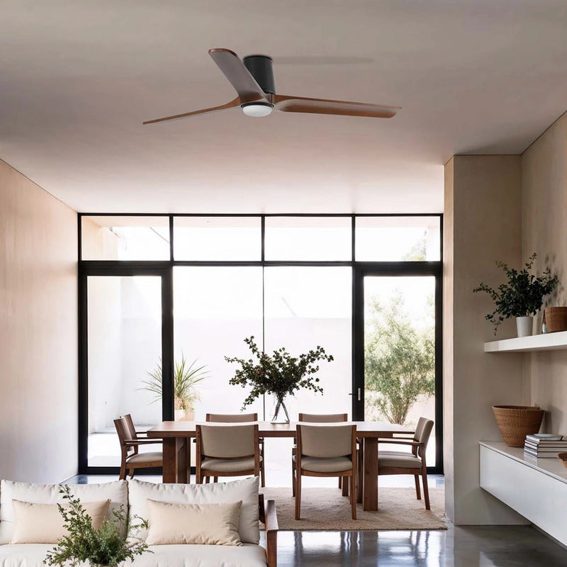 FARO BARCELONA Deckenventilator Heywood L schwarz/holz DC Motor leise 132cm LED - 8421776363298
