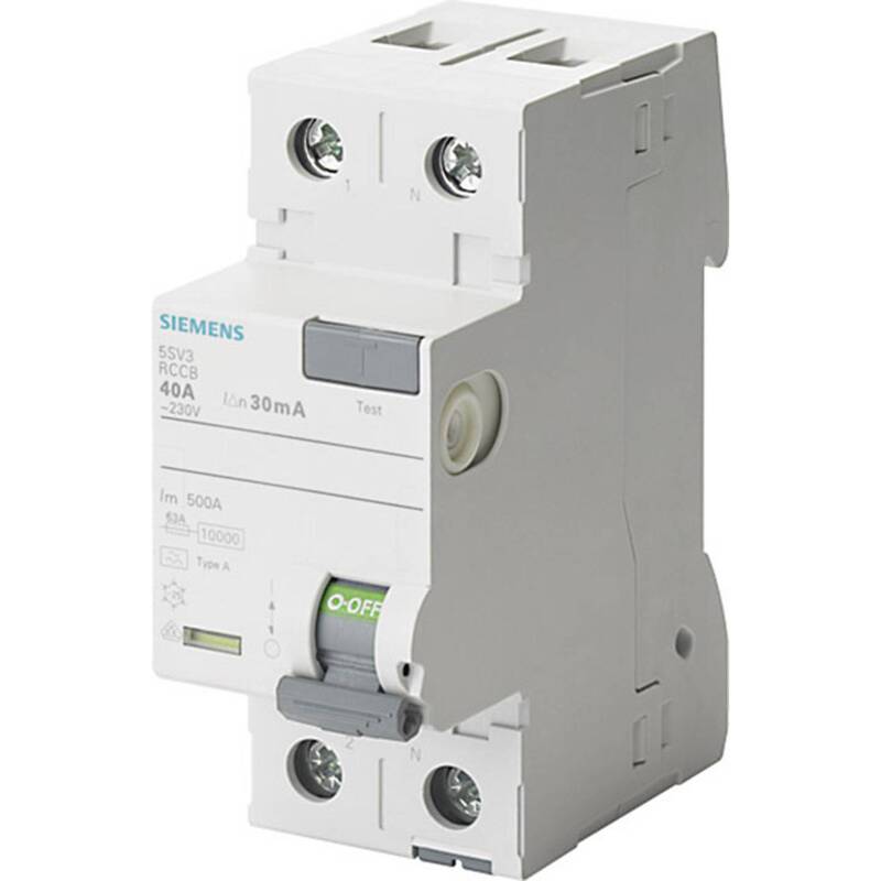 Siemens FI Schutzschalter Fehlerstromschutzschalter Sentron 5SV3 grau 2polig 40A - 4001869429687
