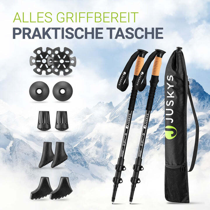 Nordic Walking Wanderstock Paar Aluminium Teleskop mit Zubehör Tasche schwarz - 4262437182506