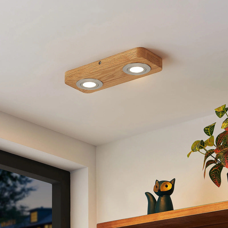 Lindby LED Ceiling Light Mikari, 30 Cm, Wood, Swivelling - 4251911707946
