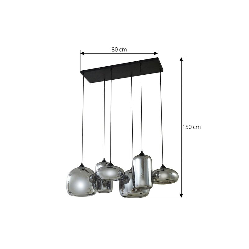 Lindby Hängeleuchte Pendellampe Marla Glas rauchgrau 6fl 108cm E27 dimmbar240 - 4251911797114