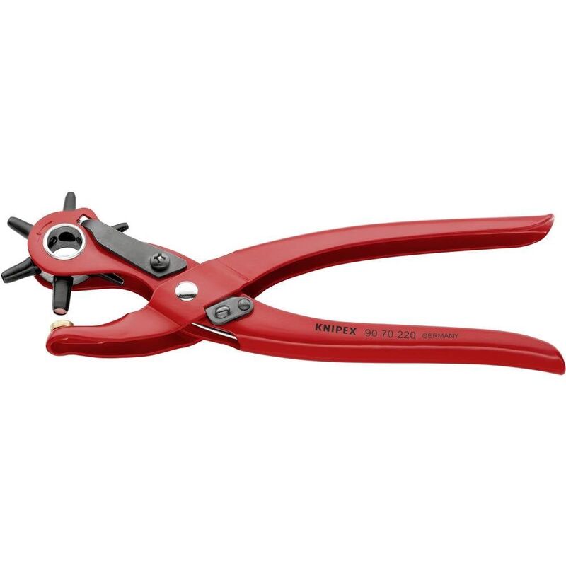 Knipex Revolverlochzange 220mm Werkzeugstahl mit 6 Lochpfeifen rot - 4003773035510