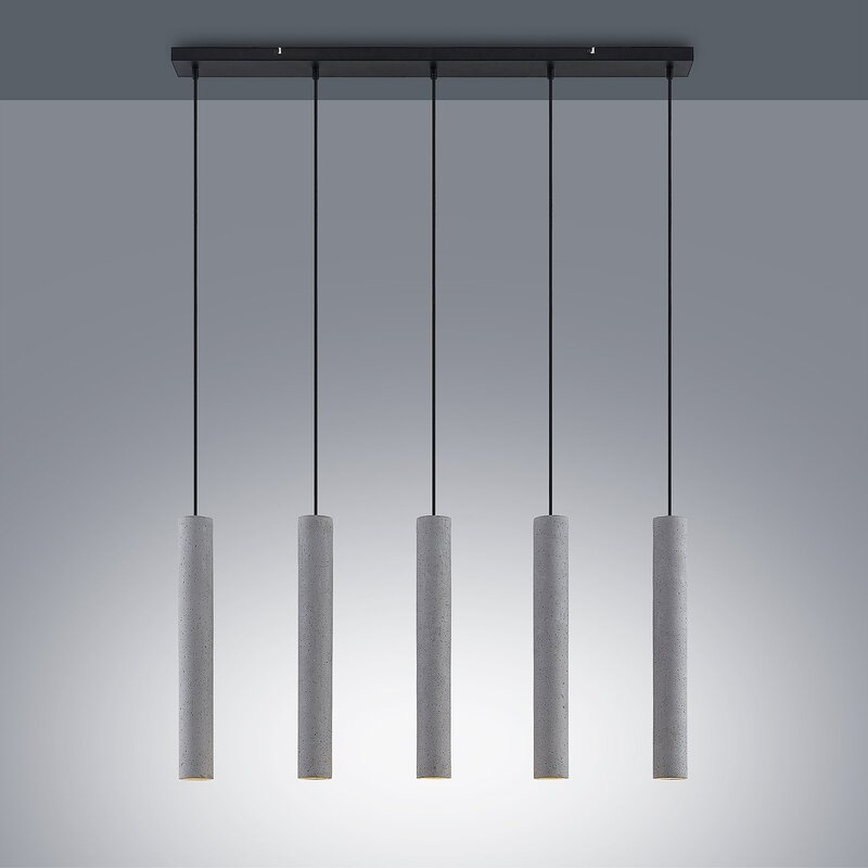 Lindby Pendellampe Hängeleuchte Concretto LED 5-flg dimmbar grau 100cm Beton - 4251096584165