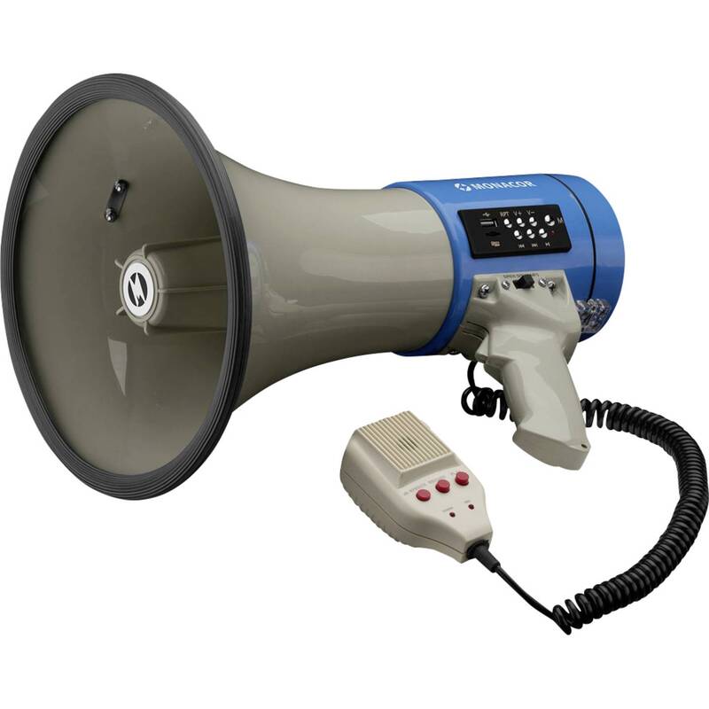 Monacor Megafon Sprachverstärker MP3 Abspielfunktion Handmikrofon Sirene 110 dB - 4007754259018