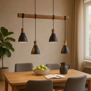B-Ware Lindby Hängeleuchte Trebale LED Pendelleuchte dimmbar schwarz Holz 4-flammig