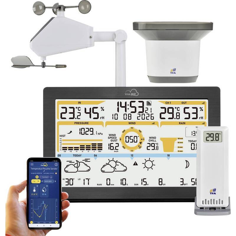 TFA Dostmann WLAN-Wetterstation TFA.me ID-05 Wettervorhersage 4 Tage schwarz - 4009816043573