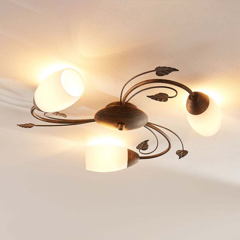 Lindby Deckenleuchte Stefania LED Lampe Leuchte dimmbar schwarz-gold Ø46cm 3-flg - 4251096534894
