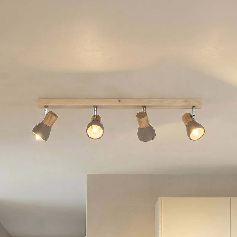 Lindby Deckenlampe Hängeleuchte Filiz LED Lampe Leuchte dimmbar grau Holz 77cm - 4251096548846