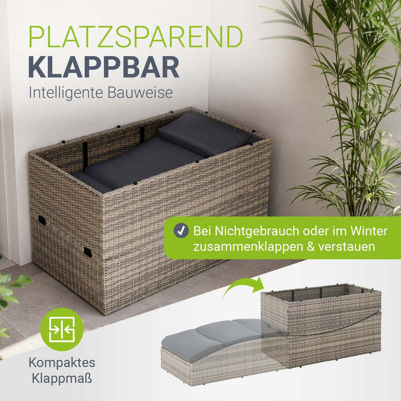 Faltbare Polyrattan Sonnenliege Lamia Relaxliege Gartenliege grau 200x60cm - 4262437181110