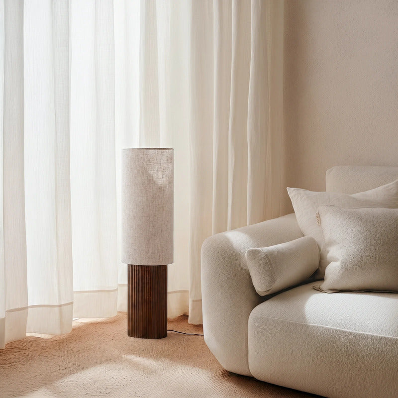 Lindby Stehleuchte Kimiko LED Lampe Leuchte aus Walnussholz beige 100cm hoch - 4255830913761