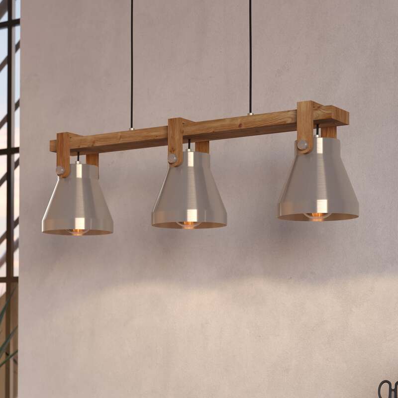 Eglo Pendelleuchte Hängelampe Cawton Leuchte Stahl Holz 76 cm 3-flammig E27 LED - 9002759439521