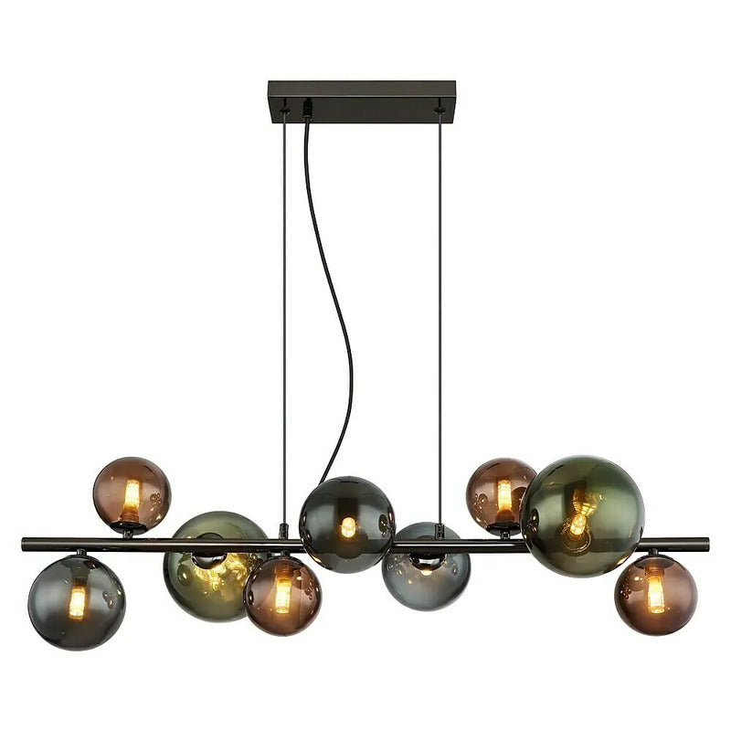Globo Riha Pendant Light, Length 86 Cm, Black/smoke Grey, 9-bulb - 9007371456116