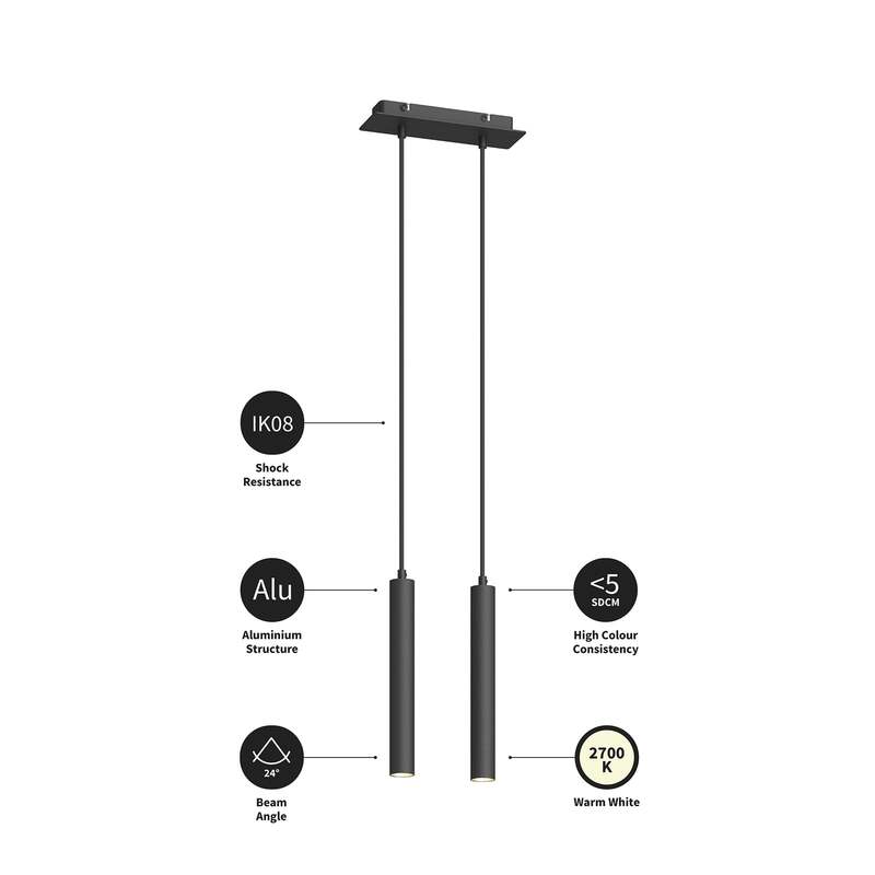 Arcchio Pendelleuchte Hängeleuchte Franka LED Lampe schwarz Aluminium 2-flg 30cm - 4251096568608