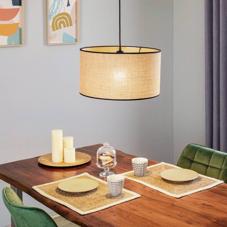 Hängelampe Jute schwarz Pendelleuchte Lampe 1flammig Ø40cm natur Hängelampe - 5903689183284