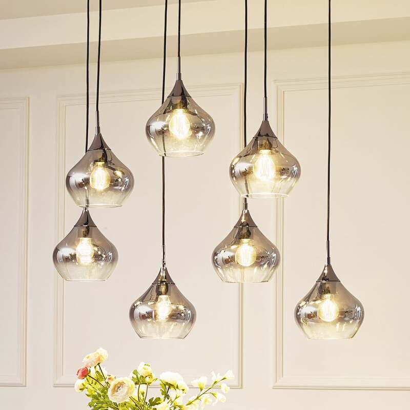 Lucande Hängeleuchte Jarven Hängelampe Deckenlampe Lampe 7-flammig schwarz Glas - 4251911791587