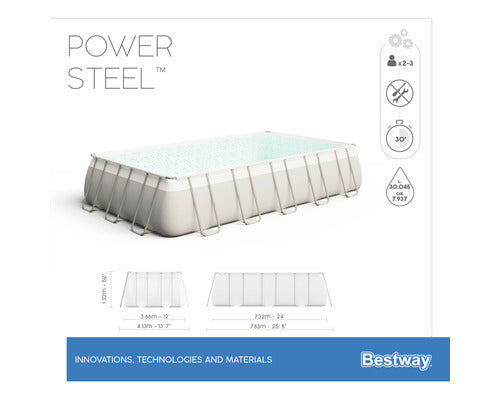 Bestway Aufstellpool Framepool Power Steel eckig 732x366x132cm grau - 4306517616274