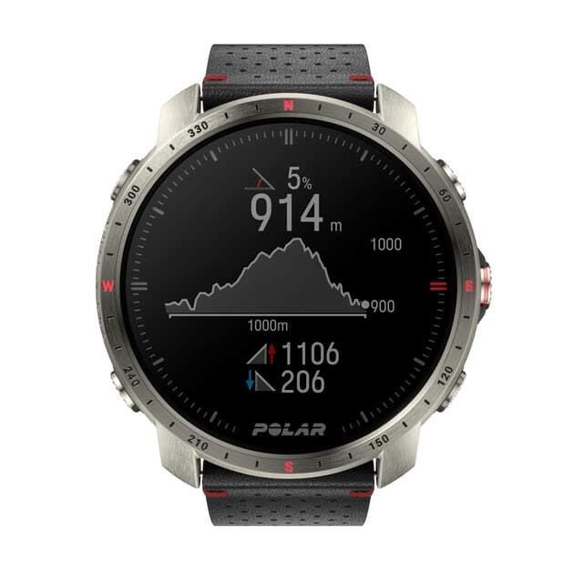 Polar Smartwatch Grit X Pro Titan M/L schwarz FKM Leder 100m wasserdicht GPS - 0725882058726