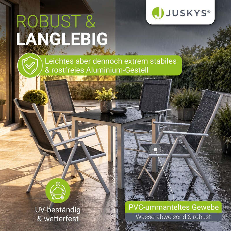Gartengarnitur Milano 5-teilig Aluminium Tisch Sicherheitsglas Silbergrau - 4260565527015