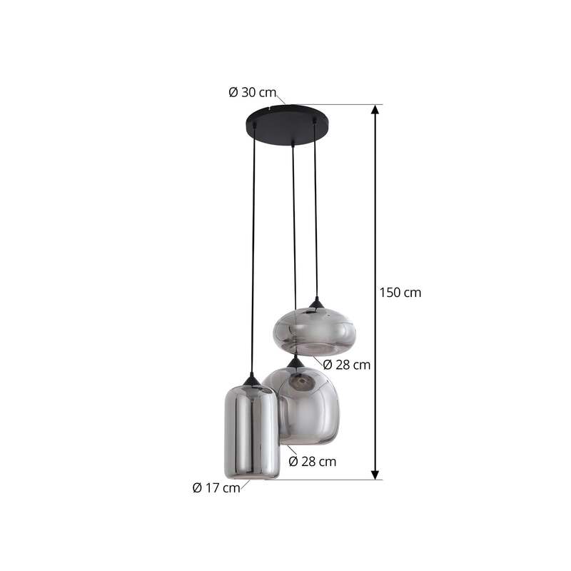 Lindby Hängeleuchte Marla rauchgrau 50 cm dimmbar E27 3x15W IP20 - 4251911797138