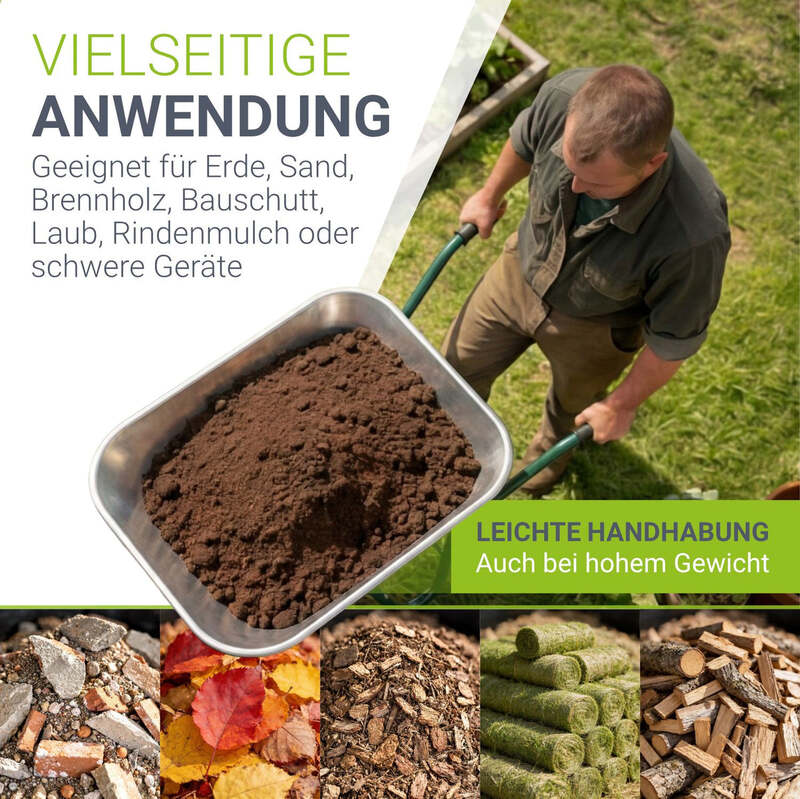 Schubkarre Garten 100l Transporthilfe bis 250kg Luftreifen und Handschuhe Silber - 4260565522492