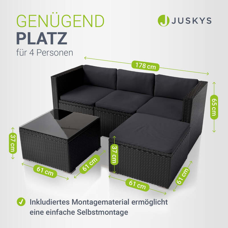 Polyrattan Lounge Punta Cana Outdoor Sitzgarnitur für 4 Personen schwarz grau - 4260304769799
