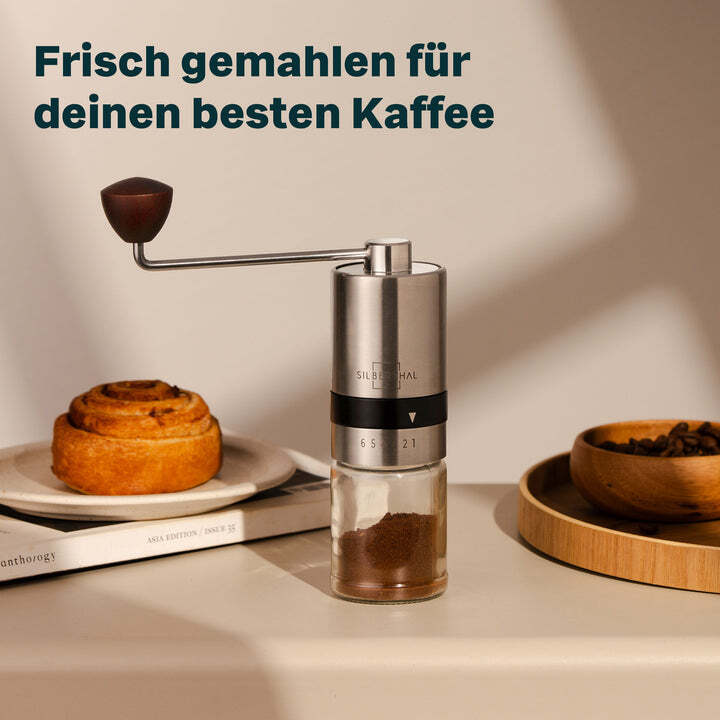 SILBERTHAL Kaffeemühle Handmühle Kaffeebereiter Edelstahl Glas Kegelmahlwerk - 4260470462173