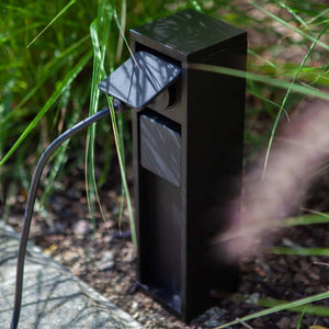 B-Ware Lutec Steckdosensäule MAINS 2-fach IP54 3500W Aluminium schwarz 31cm Höhe