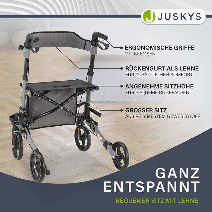 Aluminium Rollator Vital klappbar Gehhilfe mit Sitz grau 130kg Unabhängigkeit - 4260565522683