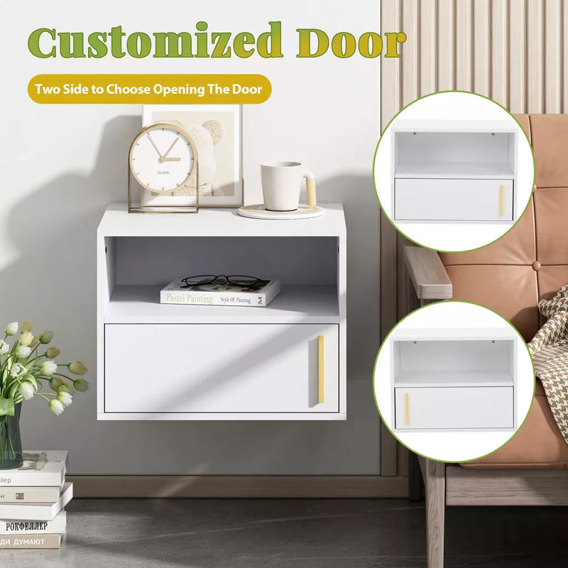 Moderne Wand-Nachttische 2er Set mit Schubladen und Stauraum in Weiß 33x42,5cm - 6974062899367