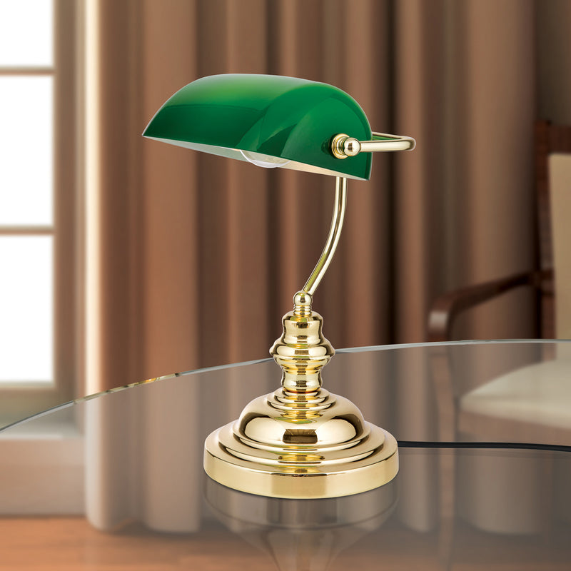 Orion Tischlampe Onella LED Lampe Banker-Stil messing grün 25x35cm Leuchte - 9003090023981