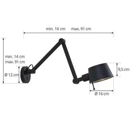 Lucande Wandleuchte Silka schwarz Metall 9,5 cm dimmbar E27 IP20 - 10020433