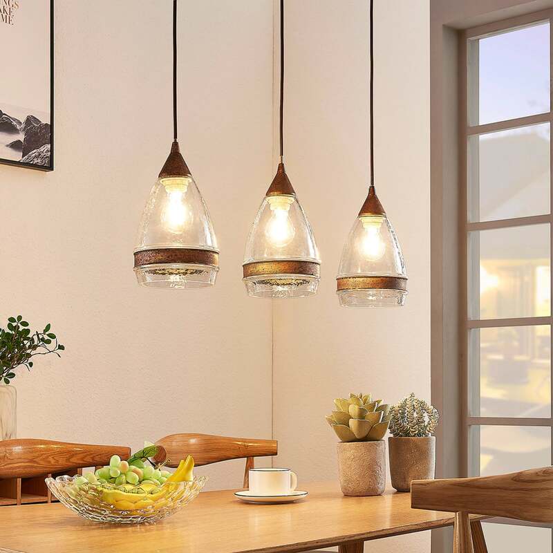 Lindby Pendelleuchte Hängeleuchte Millina LED Lampe dimmbar rostbraun 70cm 3-flg - 4251096551570